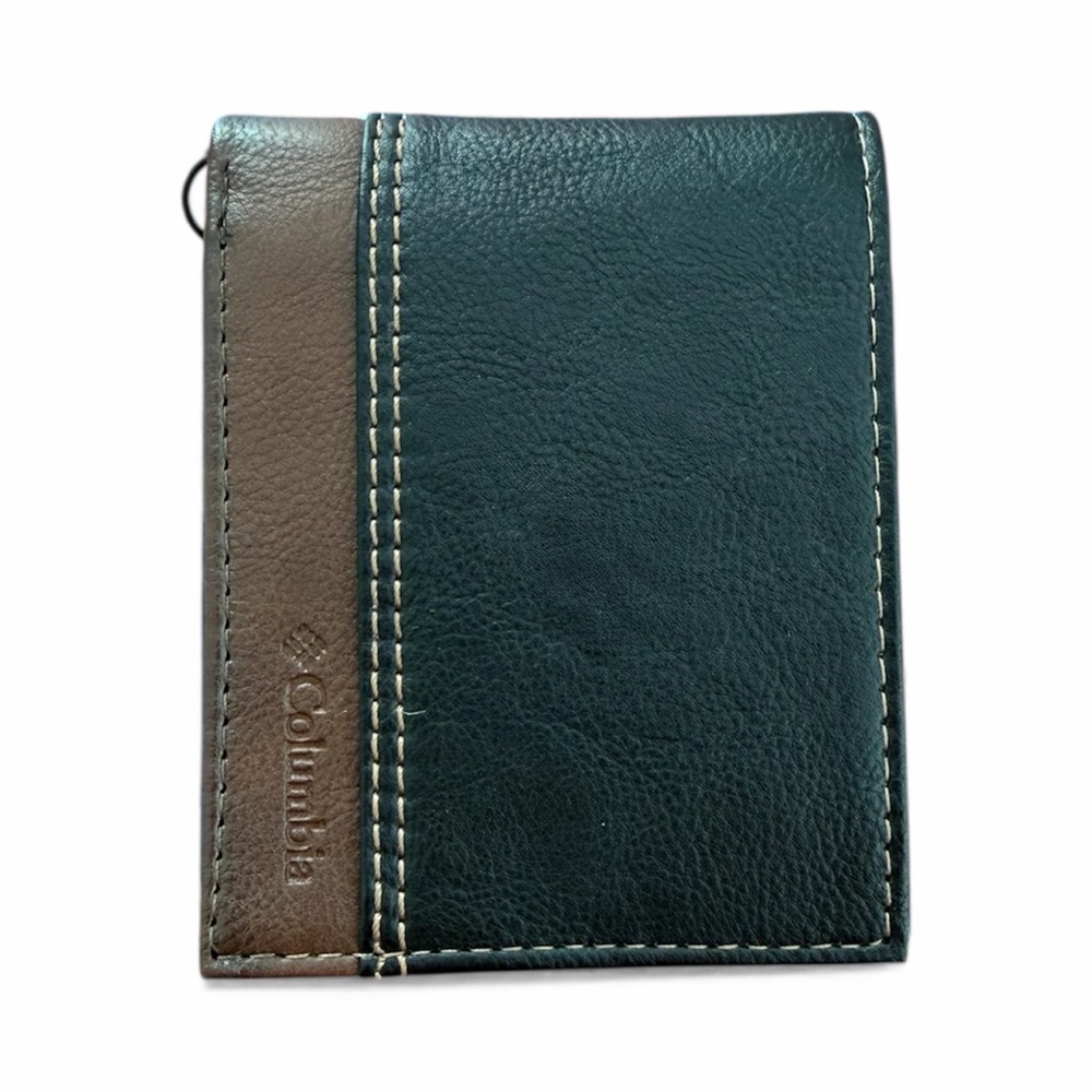 COLUMBIA 220050 Men Genuine Coated Leather BILLFOLD Wallet BLACK/BROWN